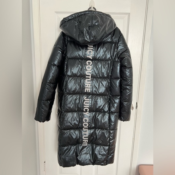 Juicy Couture longline padded jacket with logo back in shiny black - Picture 7 of 14